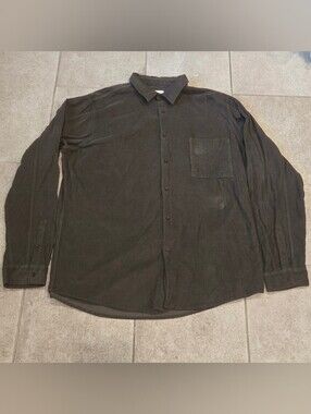 Rowan Nobel Men's XXL Fine Wale Corduroy Button Up Shirt Charcoal Gray 2XL